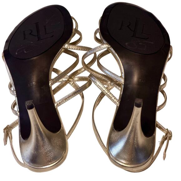 Lauren Ralph Lauren Sammy Gold Strappy Stiletto Heels 8.5B Metallic Leather NWOT - Picture 6 of 8